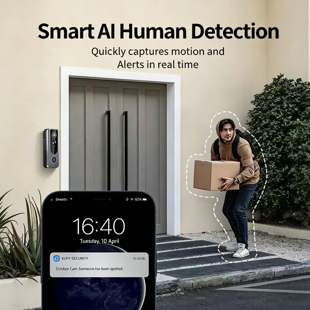 Smart WiFi Video Doorbell Camera Wireless 4000mAh Home Security Alarm Camera TUYA App Remote Two‑Way Audio Intercom System