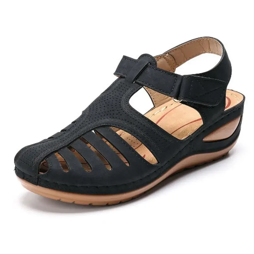 Fashion Summer Women Dance Sandals Hollow Round Toe Shoes Wedge Summer Female Shoes Comfortable Beach Ladies Hook Loop Shoes