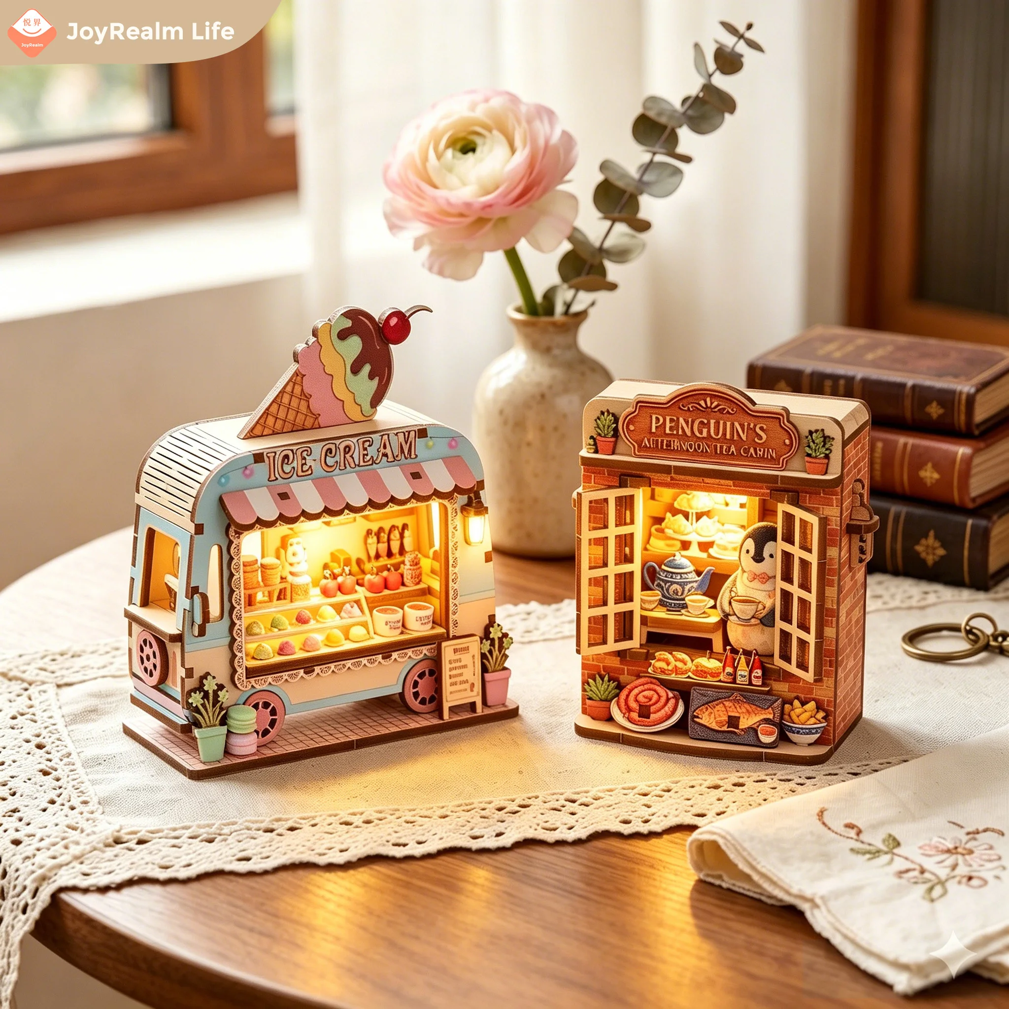 3D Luminous Food Fridge Magnet DIY Wooden Assembly Model Stress-Relief Healing Ornament Creative Gift