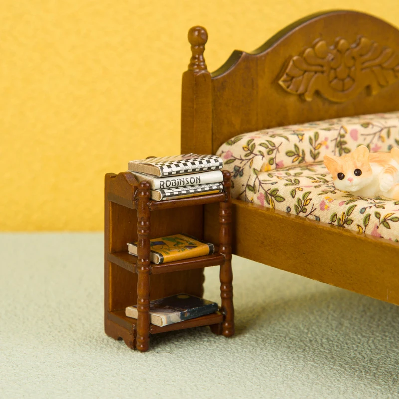 Mesita de noche en miniatura para casa de muñecas, estante de almacenamiento, mesita de noche, muebles, modelo de decoración para dormitorio, accesorios para casa de muñecas de juguete, 1:12