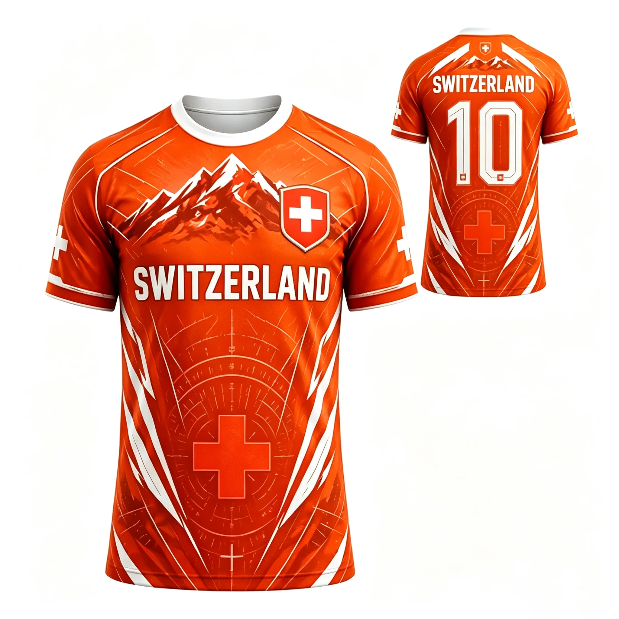 2026 Men's and Women's Swiss Football Jerseys, Red Cross Print, Quick Drying Football Training Top