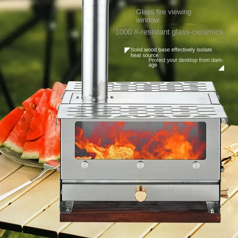 WindTravel Double Wing Firewood Stove Outdoor Camping Portable Tent Heating Stove Stainless Steel Folding Firewood Stove