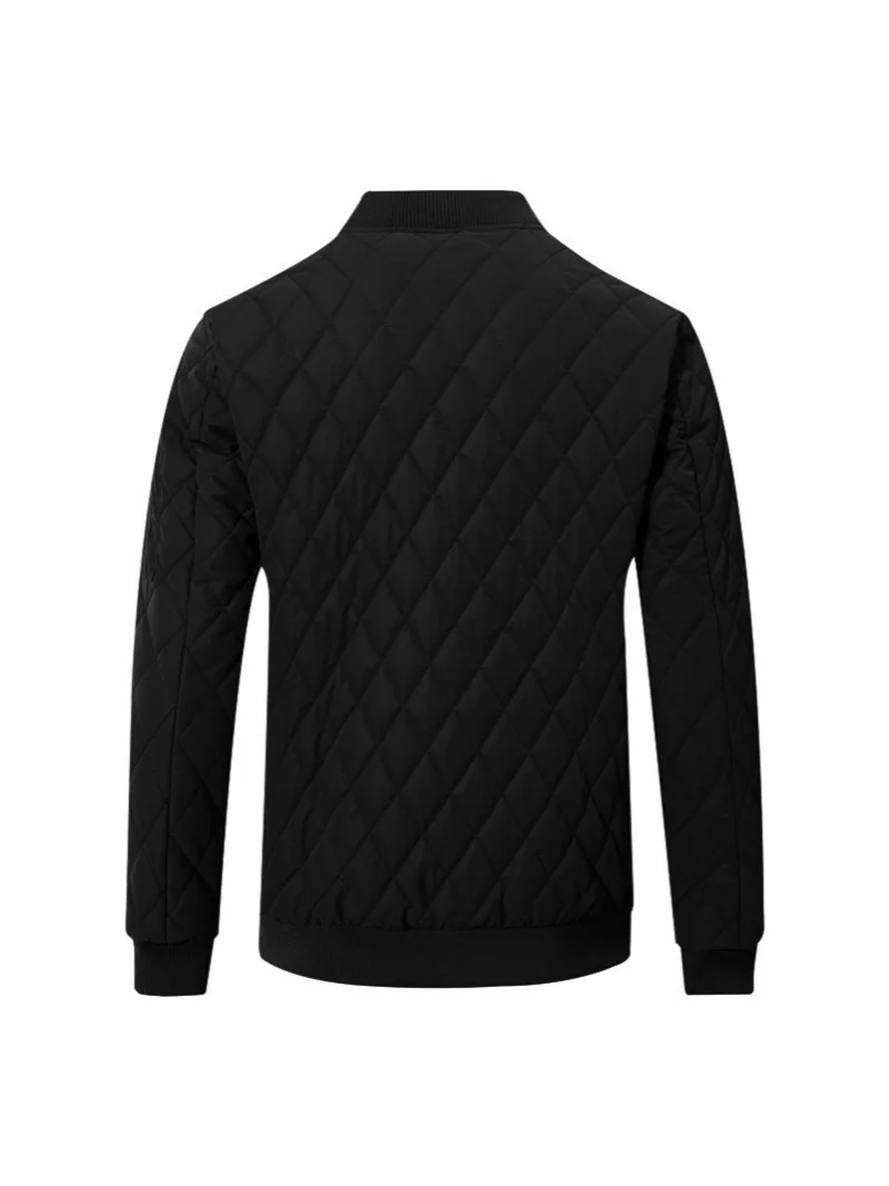 Men's Fleece-Lined Thickened Cotton-Padded Jacket Diamond-Patterned Warm Coat for Autumn Winter Versatile 2025 New Trendy Style