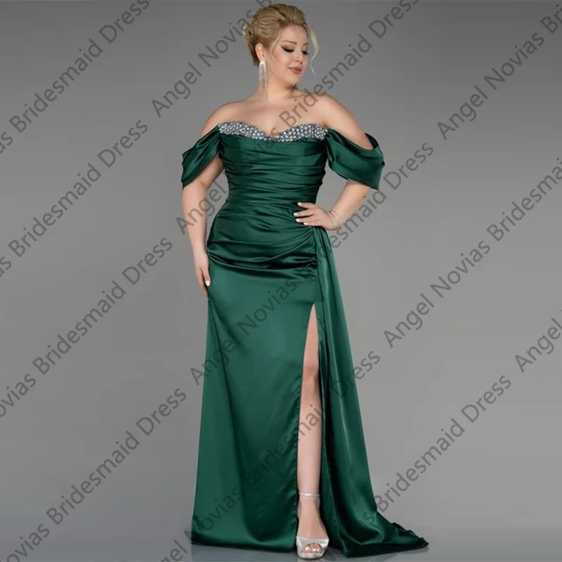 Long Plus Size Dark Green Bridesmaid Dresses with Side Skirt Wedding Guest Dress Customized vestido de madrinha de casamento