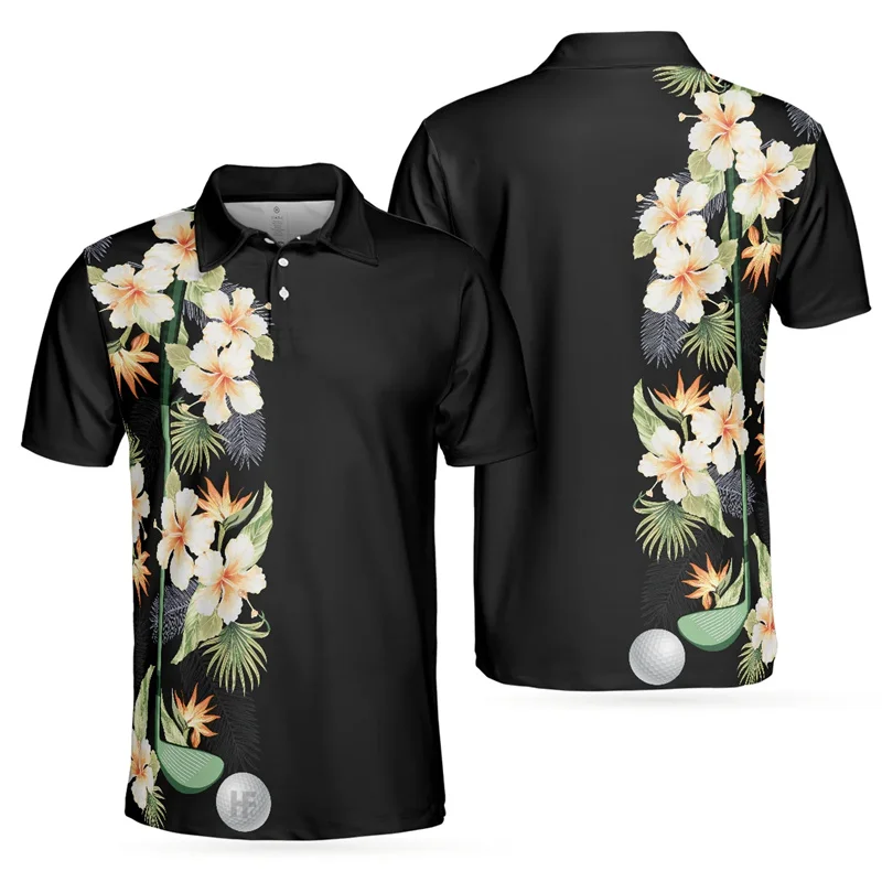 Hawaii Flower 3D Print Short Sleeve Polo Shirts For Men Clothes Fashion Jesus Bottle Competitions Golf Tshirts Button POLO Shirt