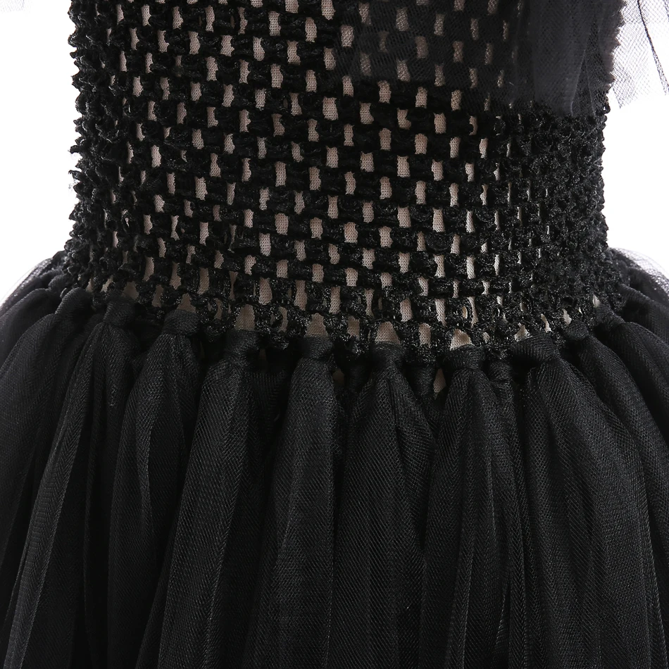 Schwarzes Hexen-Prinzessinnenkleid für Kinder, Tüll-Tutu mit Rüschen, Böse-Königin-Cosplay-Kostüm, Maleficent-Halloween-Geburtstagskleid für Mädchen – Detail 7