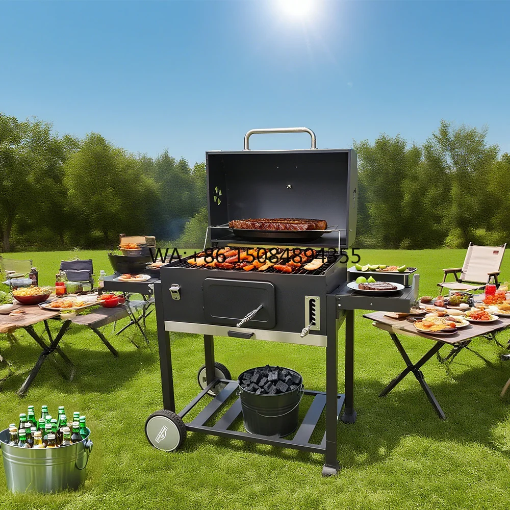 Factory Direct Supply Trolley Steel Modern Powder Coated Large Cooking Area American Popular Charcoal Barbecue Grill