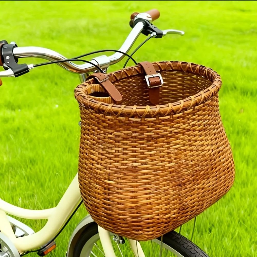 

Woven Bike Basket Handmade Rattan Bike Baskets for Girls Women Front Bicycle Bike Basket for Beach Cruiser Scooter Ebike Outdoor