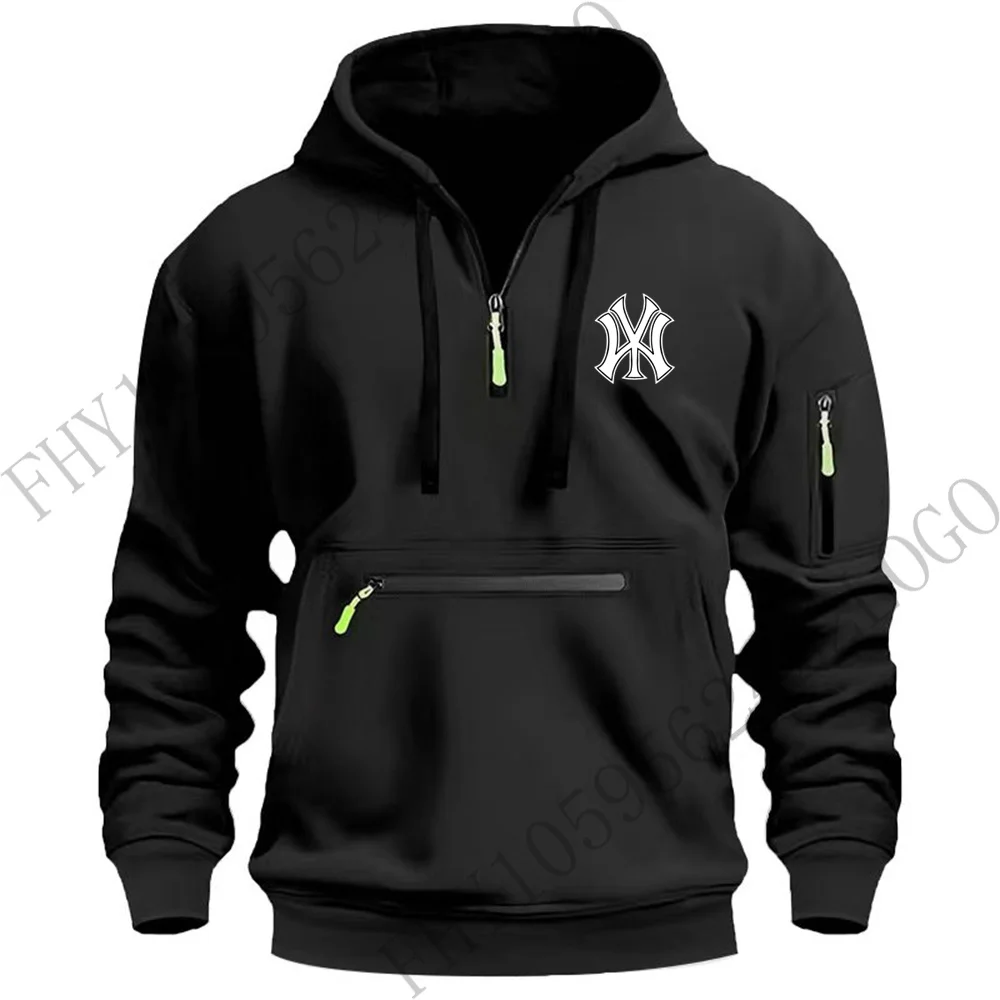 Men's autumn and winter design multi-zipper street sweatshirt fashion casual pullover hoodie outdoor fitness long sleeve hoodie