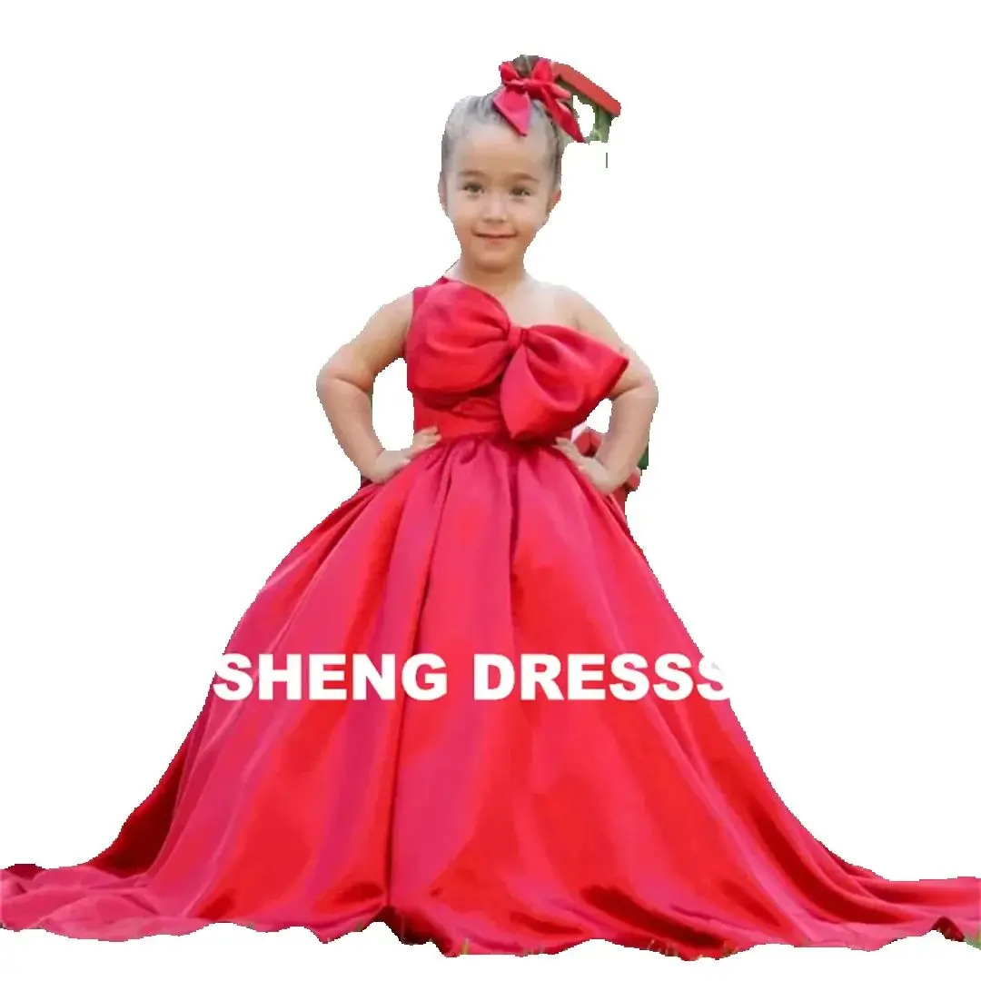 Customized With Bow Flower Girl Dress For Wedding Floor Length Princess Child First Eucharistic Birthday Party Dresses