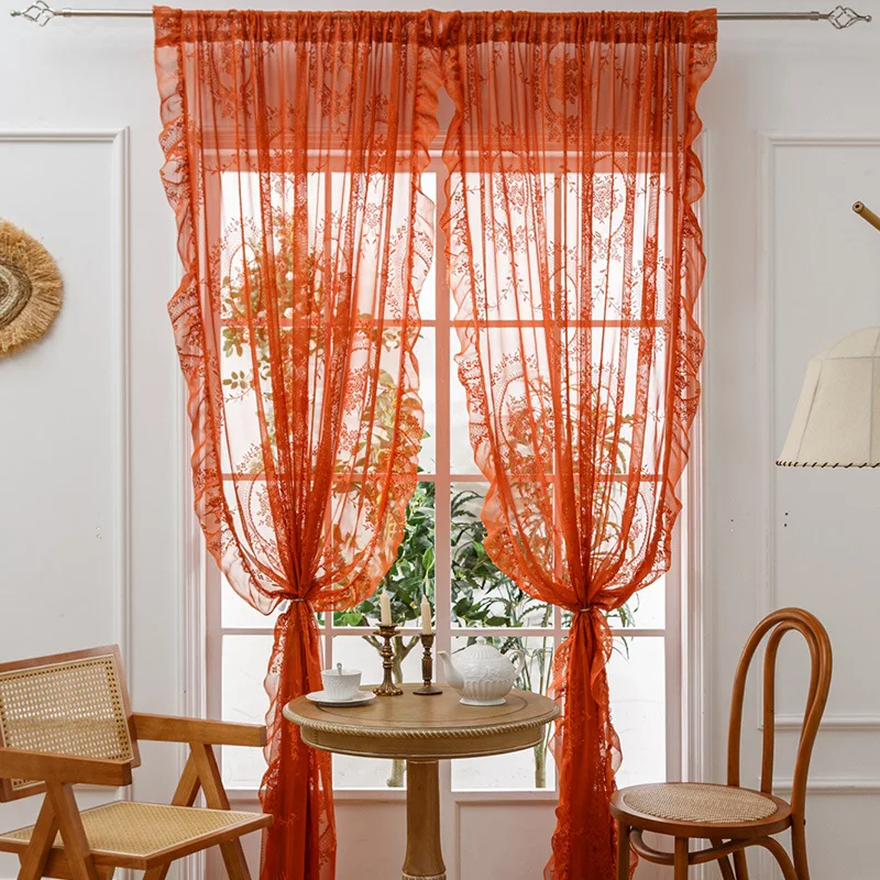 2pcs New Semi Blackout French Pastoral Lace Sheer Curtain Bedroom Living Room Curtain Spring Summer Home Textiles