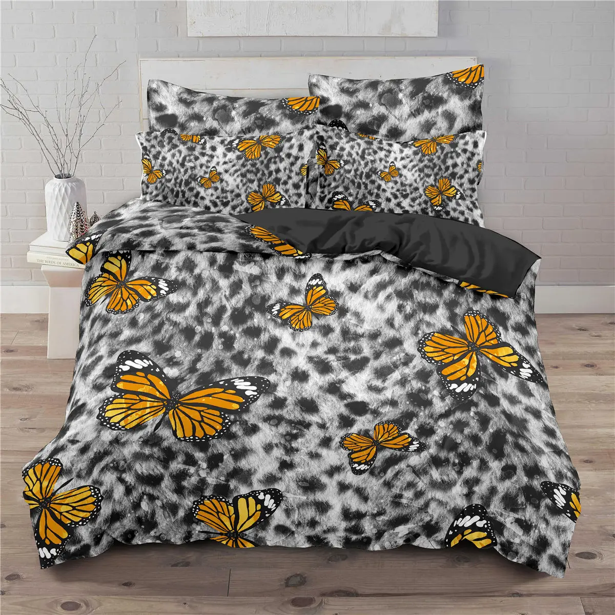 Leopard Butterfly Duvet Cover King Queen Women Cheetah Bedding Set Black and Brown Africa Animal 2/3pcs Polyester Quilt Cover