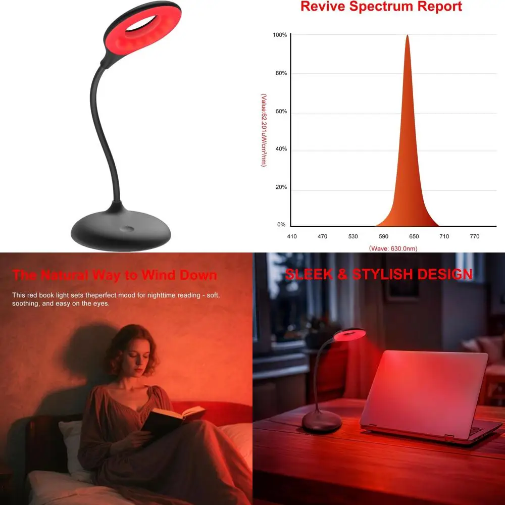 

Rechargeable LED Red Light Table Lamp - Touch Control Desk Light for Home and Office - 630nm Red, Black