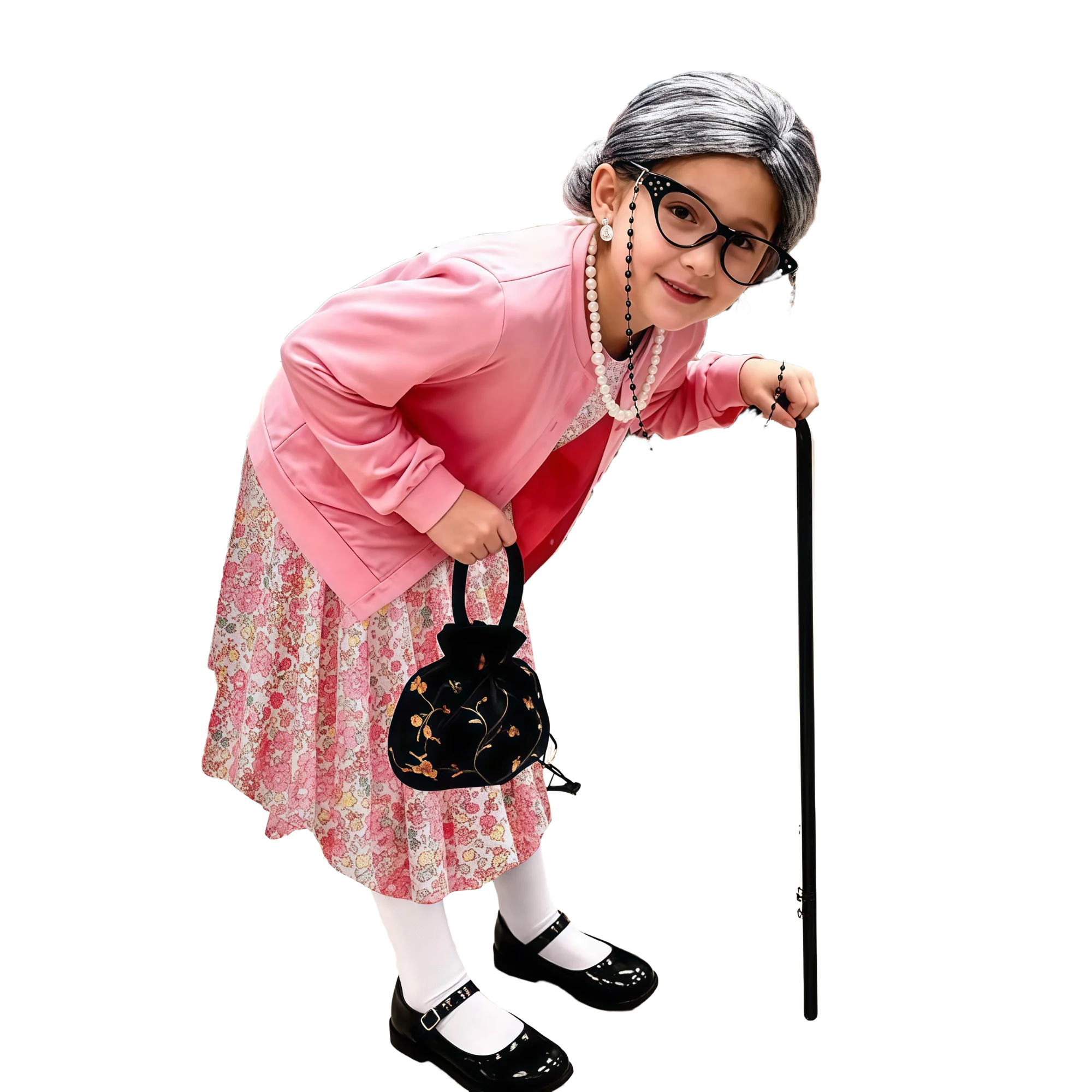 إكسسوارات أزياء السيدة العجوز حقيبة شعر مستعار للجدة للأطفال ملحقات قصب المشي فستان للسيدات والفتيات للفتيات من عمر 3 إلى 10 سنوات #6