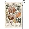 Give Thanks to the Lord Garden Flag - Fall Pumpkin Floral Yard Sign - Psalm 136:1 Bible Verse Thanksgiving Decor - Autumn Ha jjp