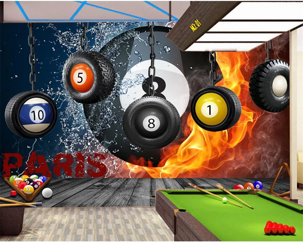 

Custom mural papel de pared 3d retro nostalgic billiards hanging wheel sports gym background wall entertainment venue decoration