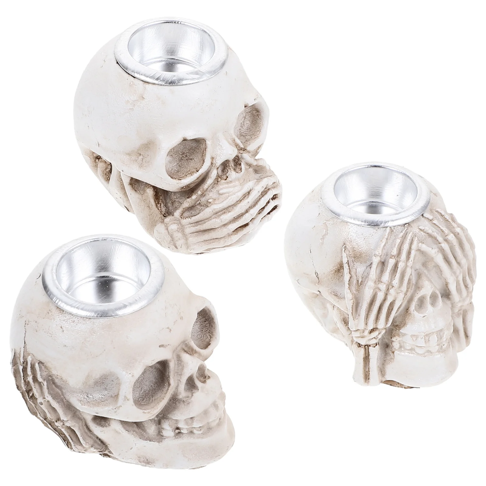 

3pcs Skull Holders Halloween Tealight Holder Spooky Desktop Decor For Home Party Yard Haunted Gothic