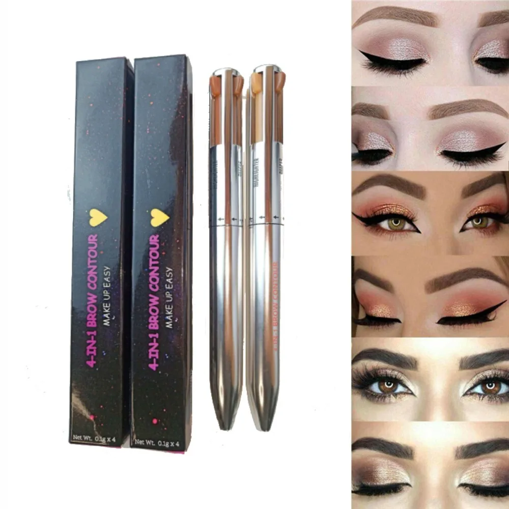 Impermeável Sobrancelha Enhancer Pen, Sobrancelha Contour Pen, Definindo Destaque, Fácil de Usar, Eyeliner Cosmetics, 4 em 1, 1Pc