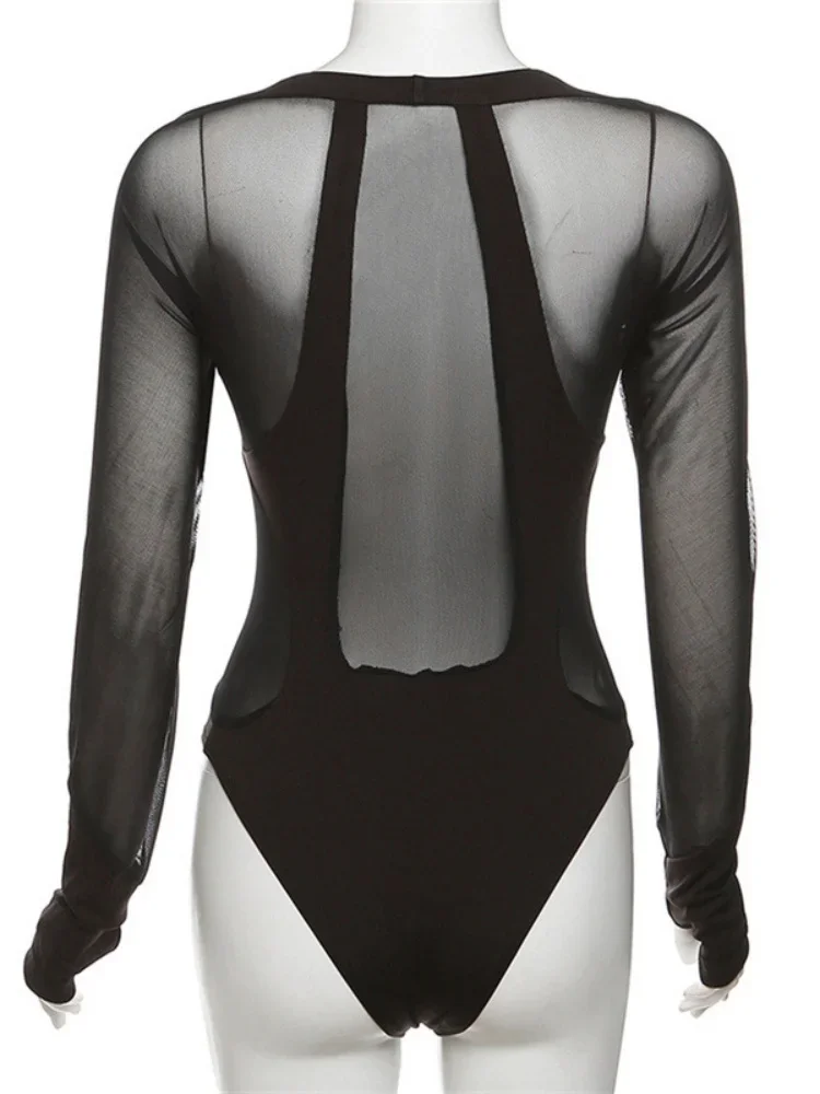 One-Piece Bodysuit for Women, Blace Lingerie, Sexy Tops, Square Collar, Bustier, Long Sleeve, Body Female, Hollow Out