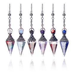 1pc Natural Stone Crystal Resin Crushed Stone Reiki Pendulum Amethysts Quartz Agate Hexagonal Cone Pendant Jewelry Accessories