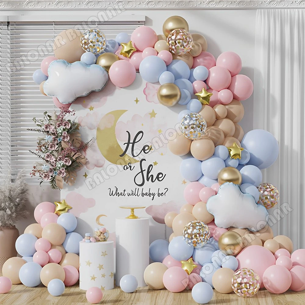 108pcs Gender Reveal Balloon Garland Arch Kit Baby Pink Blue Cloud Balloon for Boy or Girl Baby Shower Birthday Party Decoration