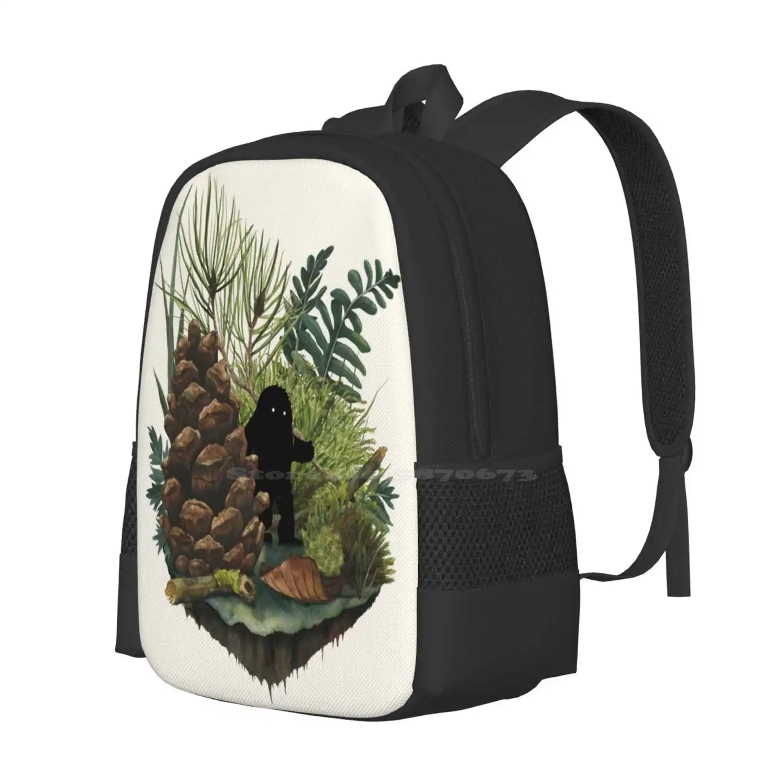 Tiny Sasquatch Bag Backpack For Men Women Girls Teenage Bigfoot Monster Pinecone Forest Woods Nature Cute Fern Moss Woodland