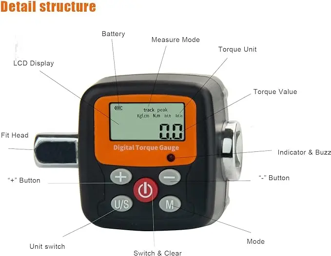 Digital Toque Adapter 1/2 200Nm 147.5ft.lb Force Measuring Instrument for Torque Wrench