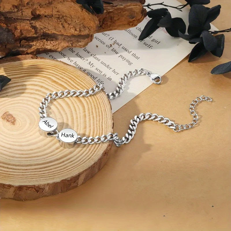 

Custom Engraved Name Stainless Steel Bracelet - Circular Pendant Design for Men & Women, Ideal Accessory for Birthdays Occasions