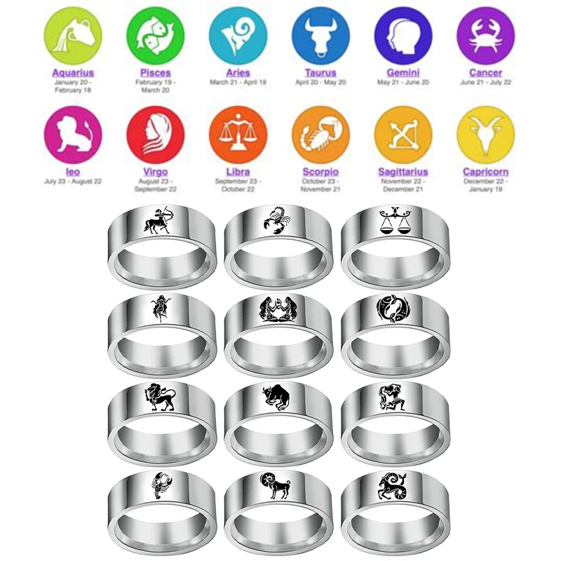 Trendy Zodiac Sign Stainless Steel Ring for Female Simple Design Sliver Color Finger12 Constellations Jewelry Accessories