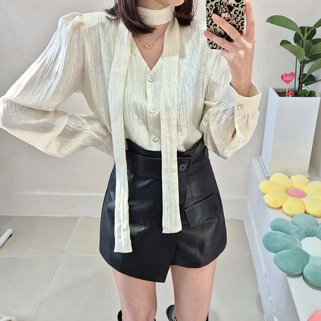 

Универсальная женская рубашка с жемчужным блеском и одной пуговицей, 100% хлопок, модная летняя коллекция 2025, элегантная повседневная рубашка