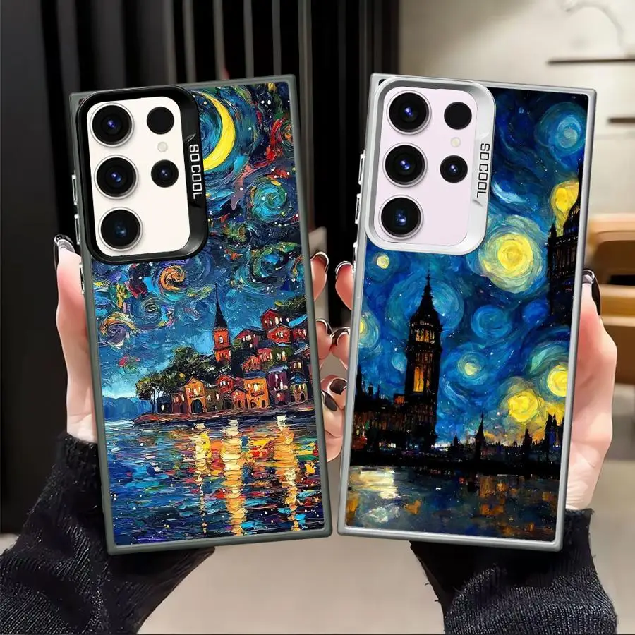 Back Phone Cover Case for Samsung Galaxy S22 S23 Note 20 Ultra S20 Plus S21 S25 S24 FE S23 Oil Painting Starry Sky