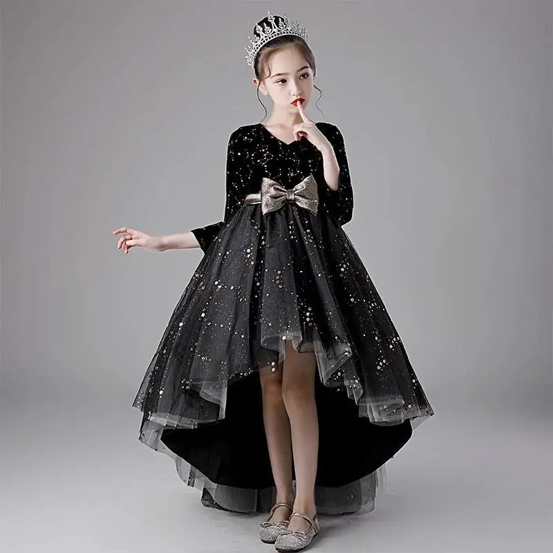 

2024 Luxurious Evening Mermaid Dress for Girls Children Lush & Elegant Party Dresses Infants Black Sequin Ball Gown Kids Vestido