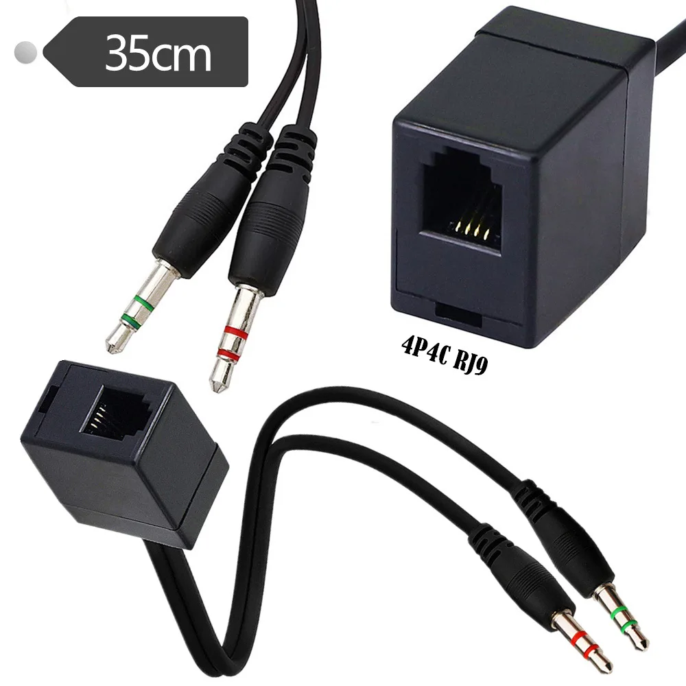 4P4C RJ9 to Dual DC 3.5mm Female to Male Computer Plug Converter Telephone Headset Conversion Cable 30cm