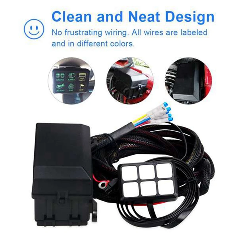 6 Gang Switch Panel Electronic Relay System Circuit Control Box Fuse Relay Box Wiring Harness For Auto Truck Boat Marine Parts