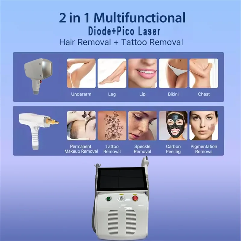 

5000W Best 2 In 1 Nd Yag Pico Laser Tattoo Removal and Platinum Ice 808Nm Diode Laser Hair Removal Machine epilation