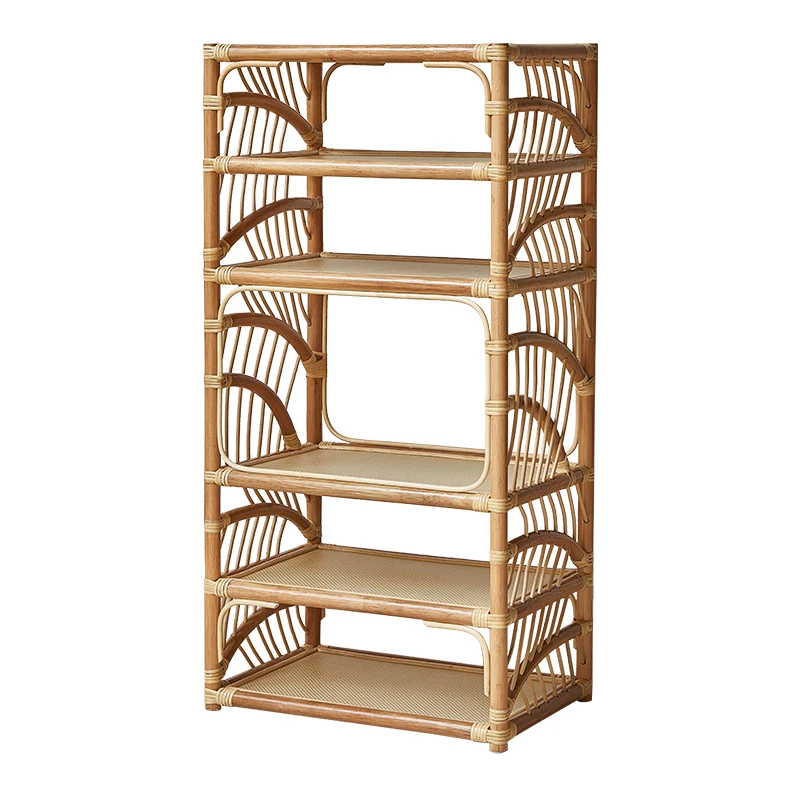 

Rattan floor-to-ceiling bookshelf Nordic bookshelf shelf, simple storage bookcase, simple new Chinese fan shape