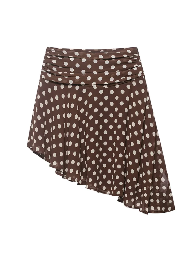 Smvp Women's Fashion Polka Dot Asymmetric Skirt with High Waist and Side Zipper, Women's Summer Skirts
