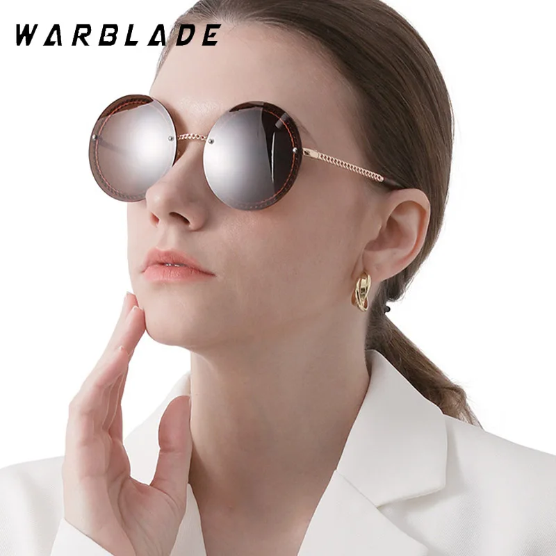 

2025 Luxury Metal Chain Round Sunglasses Rimless Brand Shades For Women Circle Sun Glasses Gradient Oculos Gafas Zonnebril Dames