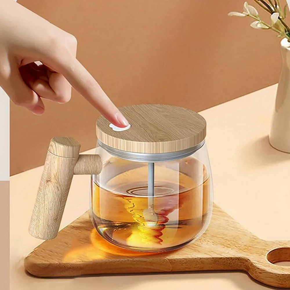 High Borosilicate Glass Mixer Cup, Auto Stirring Coffee Mugs, Home Creative Milk Cups, Easy to Operate, 400ml