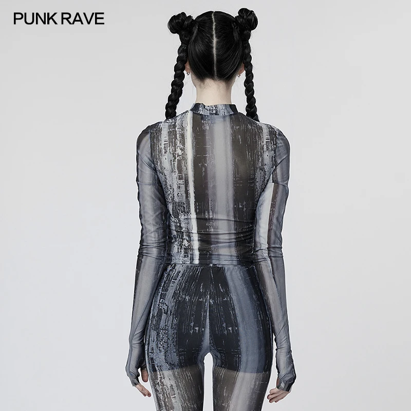 Imagem -03 - Punk Rave Feminino o Pós-apocalíptico Techwear Apertado Impressão Malha Camiseta Punk Magro Único Estético Topos Primavera Roupas Femininas