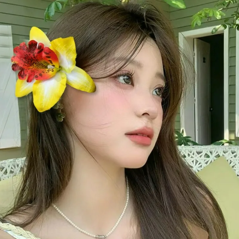 1/5Pcs Hawaii Orchid Flowers Hair Clips Bridal Colorful Headwear Tropical Beach Wedding Flower Women Holiday Hairpin Accessory