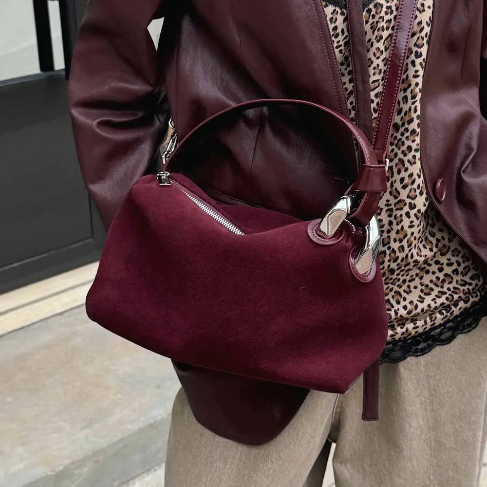 

Fashionable Design Mini Natural Suede Bag Women Underarm Saddle Bags Tote Crossbody Pouch Genuine Leather Pouch Handbag New
