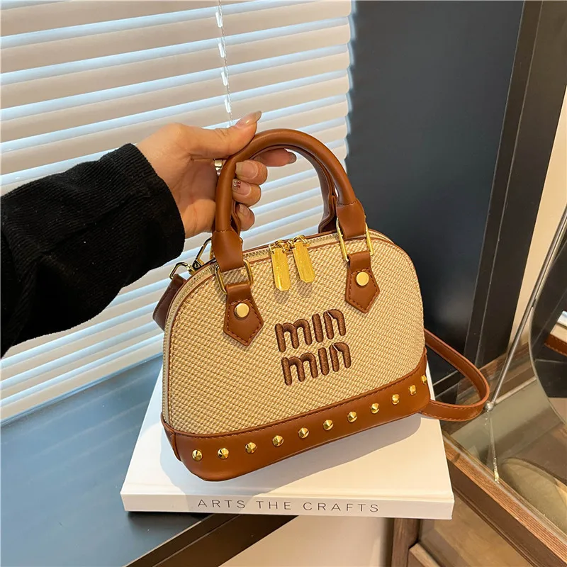 

2025 Summer Shell Crossbody Bag - Vintage Boho Shoulder Purse with Studs, Korean Style Handheld Clutch for Women