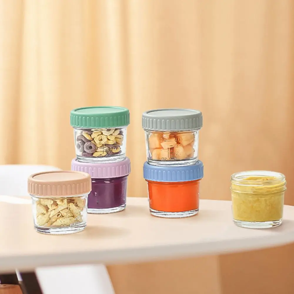 

6pcs Food Packaging Bottle Glass Baby Food Jar Reusable with Lid Dipping Sauce Cup Leakproof Sealed Salad Dressing Container Jam