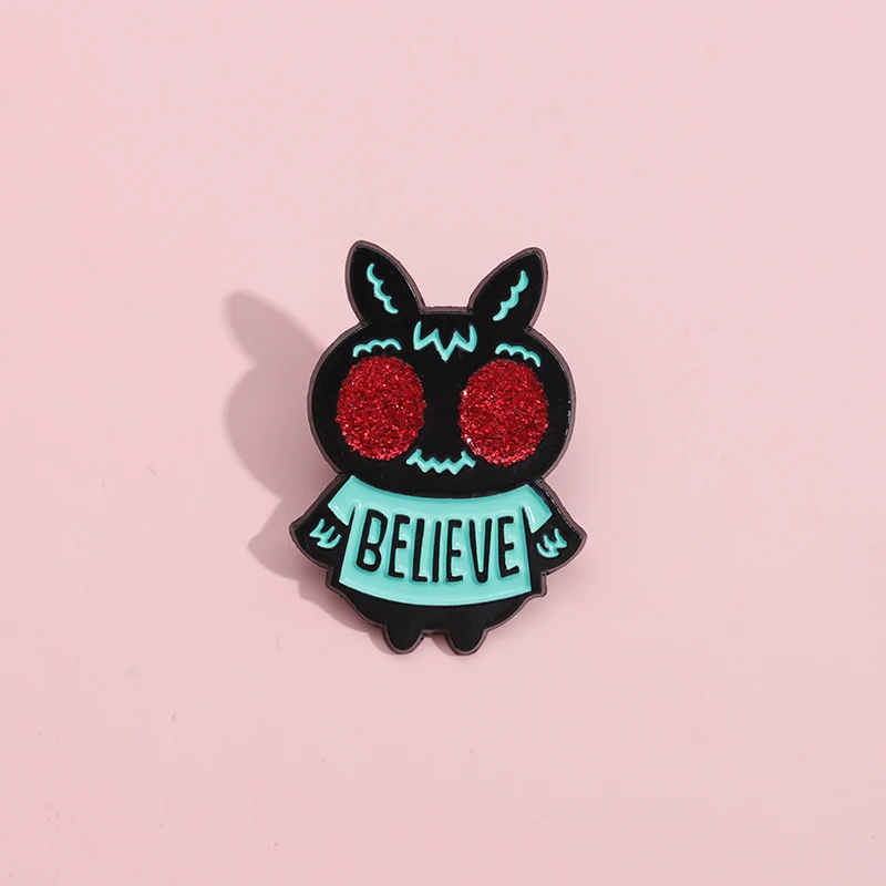 Custom Believe Mothman Enamel Pins Mysterious Hero Brooches Lapel Badges Bag Cartoon Insect Jewelry Gifts for Friends Wholesale