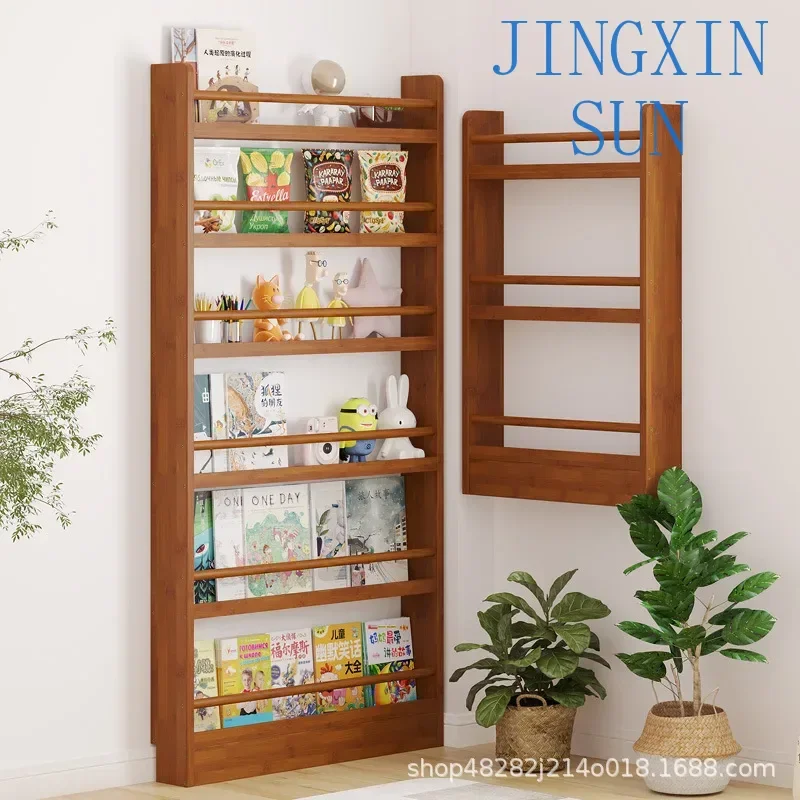 Behind the door, there is small bookshelf,  multi-layer solid wood ultra-thin bookcase,  newspaper rack,  narrow slit child