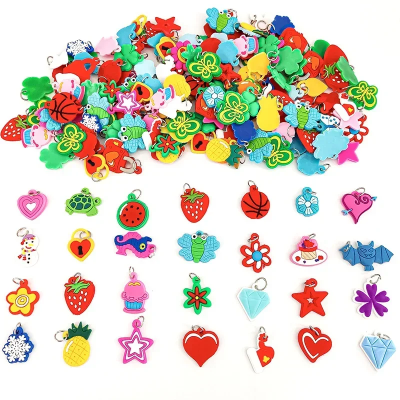 Soft charms DIY Cartoon Colorful Animal Flower Bead Pendants Colorful Rubber Loom Band Bracelet Jewelry Making Beads Toy Beads
