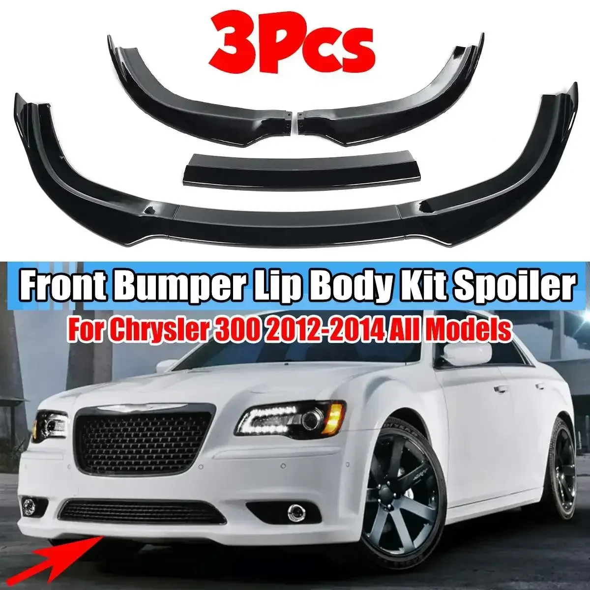 

New 3x Car Front Bumper Lip Deflector Lips Splitter Diffuser Lip Spoiler Cover Body Kit Guard For Chrysler 300 SRT8 2012-2014