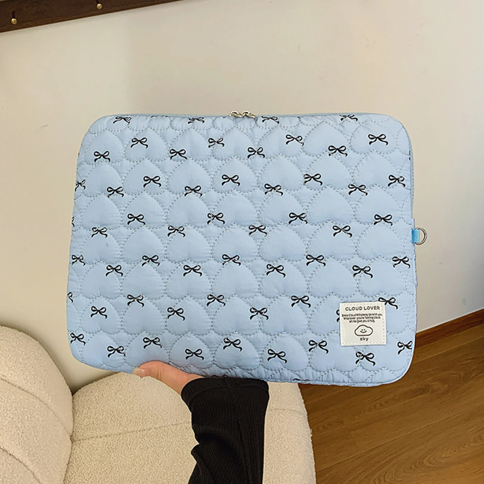 Bowknot Soft Pad Tablet Bag Embroidery Plush Laptop Bag Shockproof Cute Quilted Laptop Sleeve Computer Storage Bag
