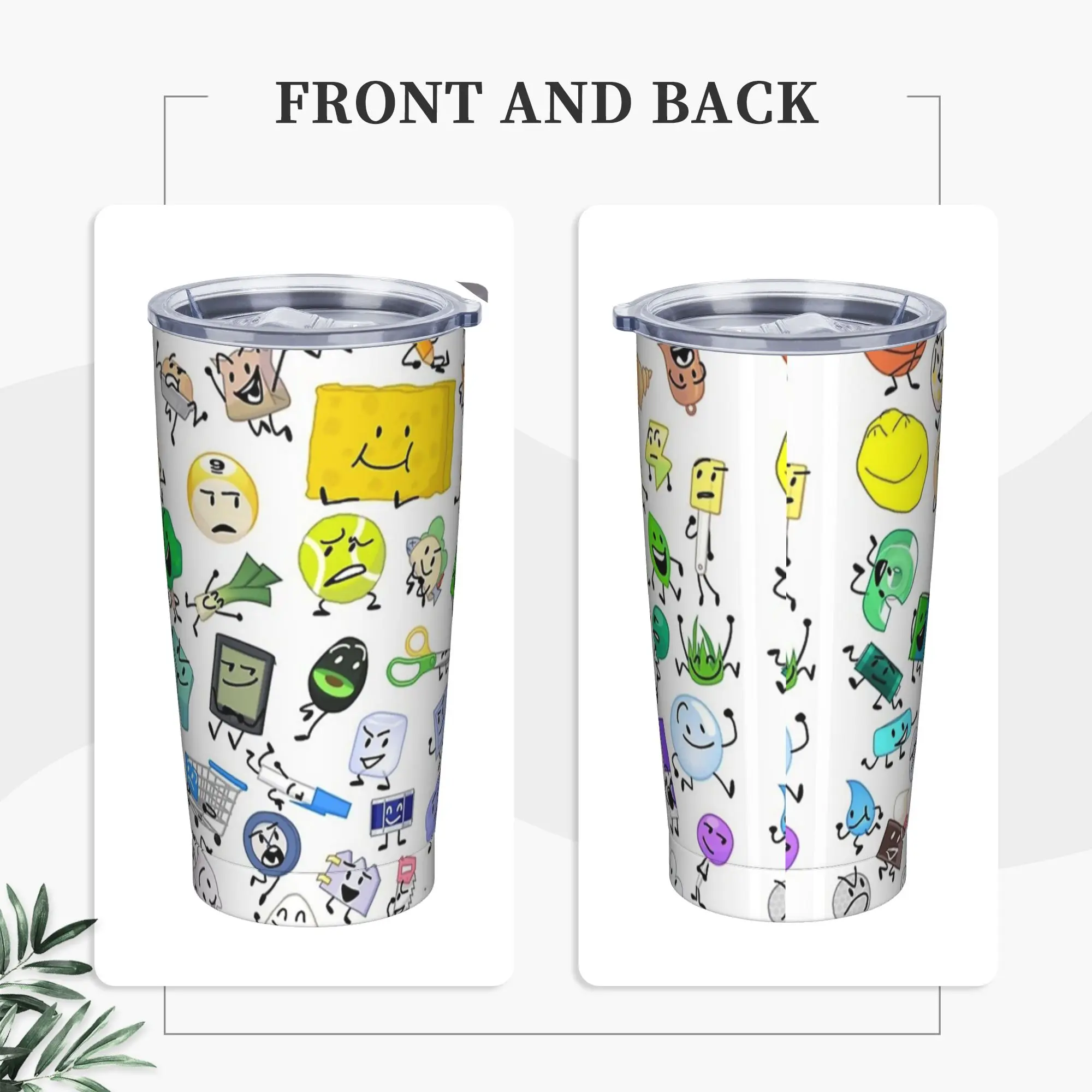BFDIs Inanimates Insulated Tumbler with Lid Battle for Dream Island Stainless Steel Coffee Mugs Double Wall Drinks Cups, 20oz